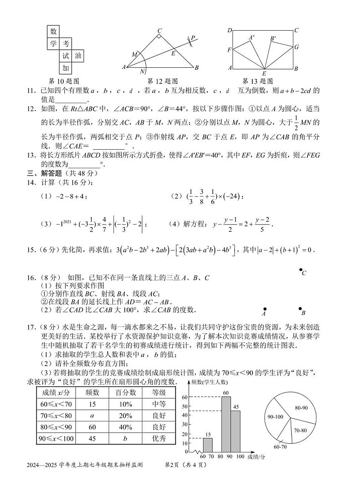 四川省成都市石室中学2024-2025学年七年级上学期期末抽样监测数学试题第2页