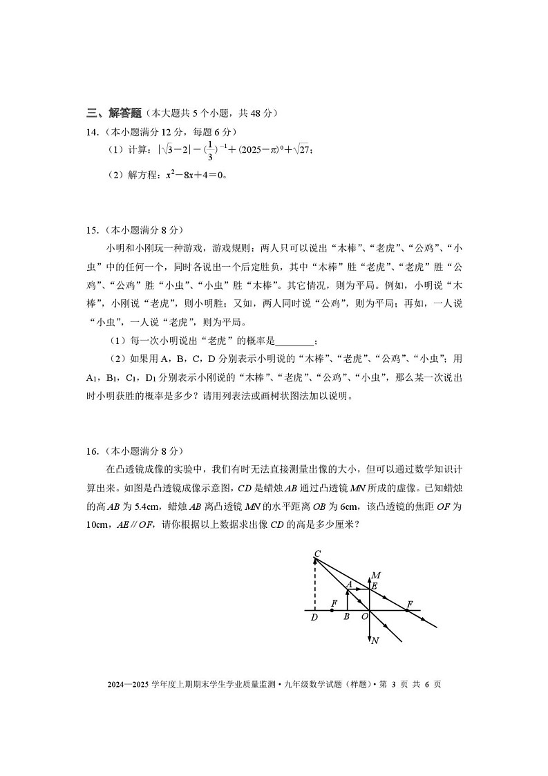 四川省成都市双流区2024-2025学年九年级上学期期末数学试题第3页