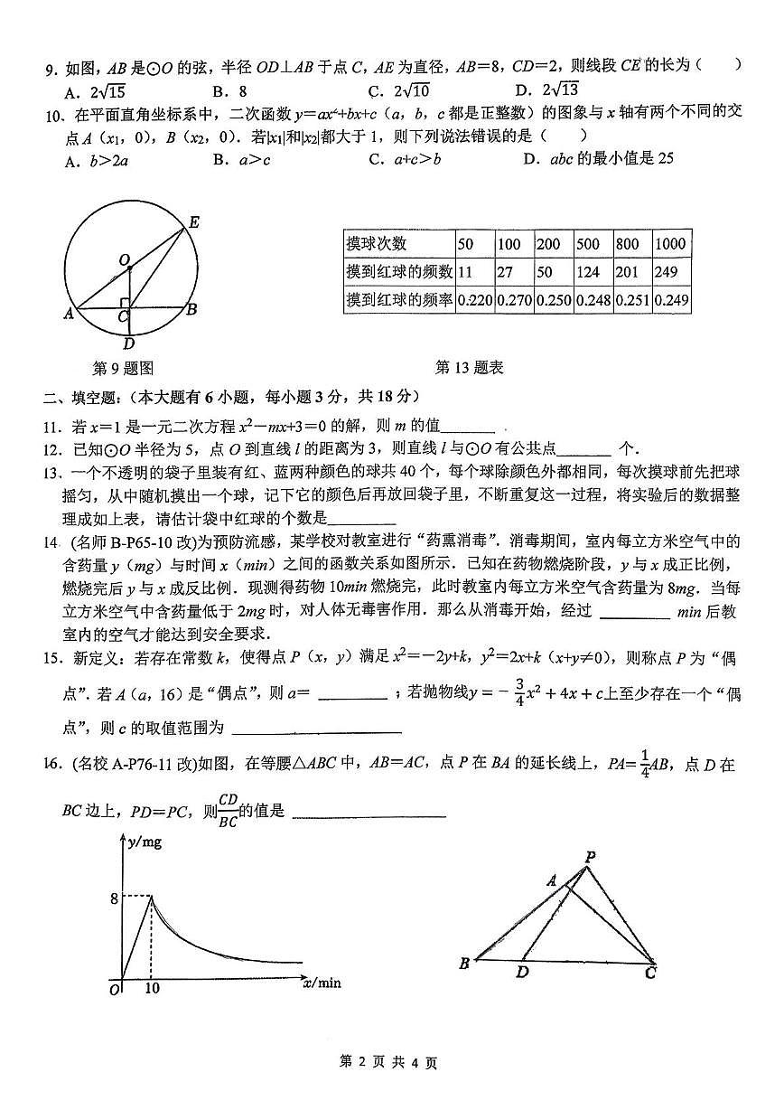 浙江省台州市玉环市实验初级中学2025-2026学年九年级上学期12月月考数学试题第2页