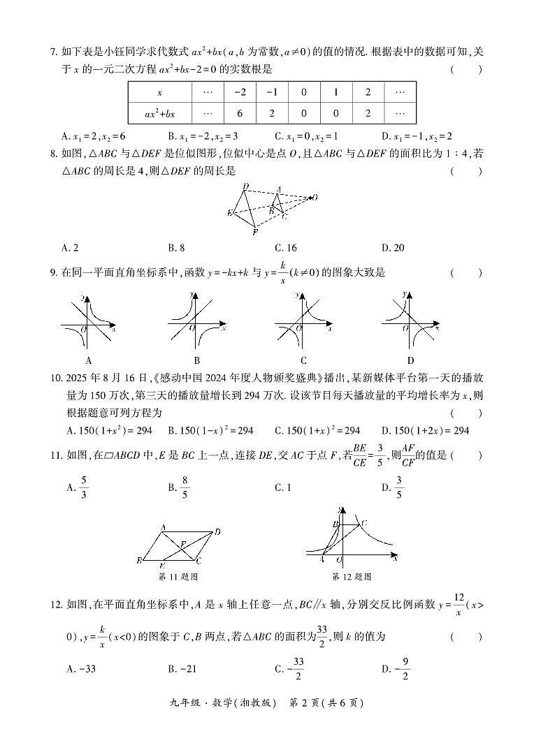 贵州·铜仁市2025年12月初中学段大联考-九年级数学（湘教版）试卷第2页