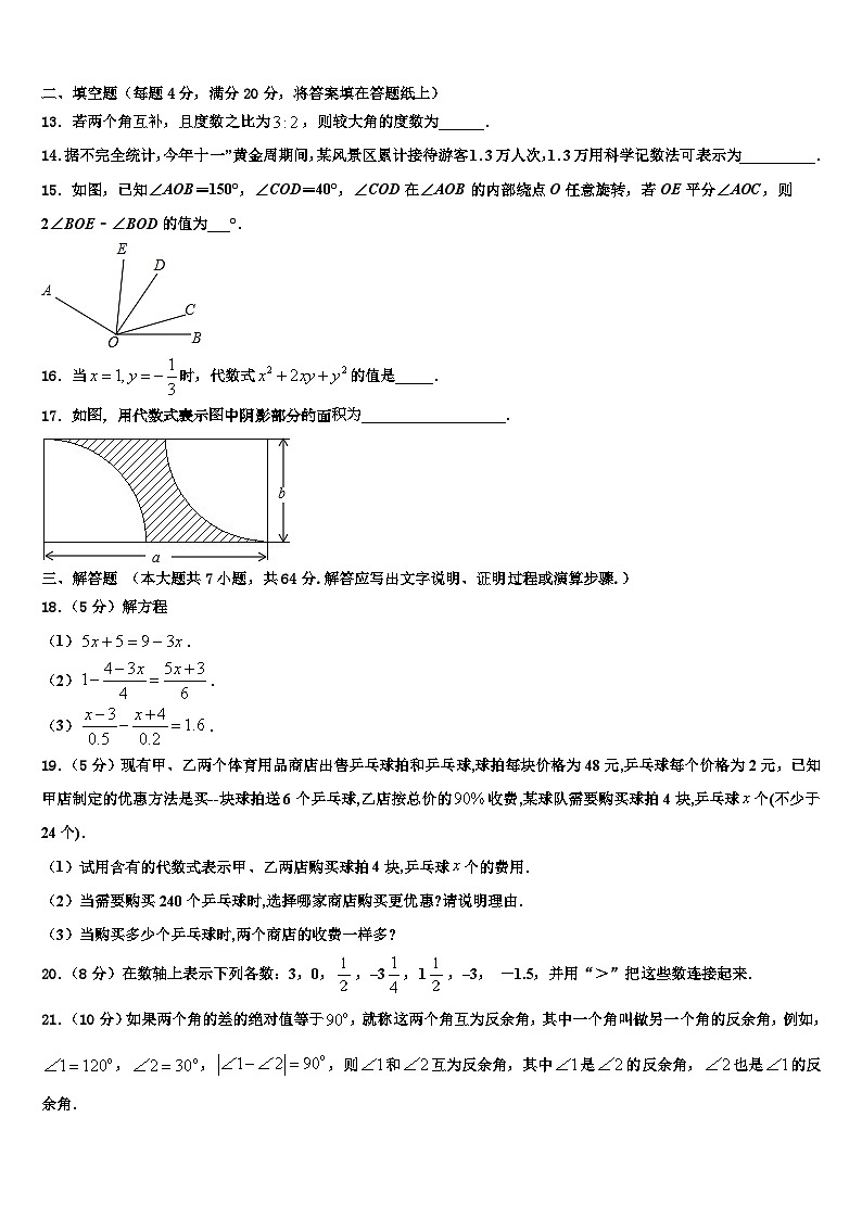 四川省绵阳市东辰国际学校2026届数学七上期末质量检测试题含解析第3页