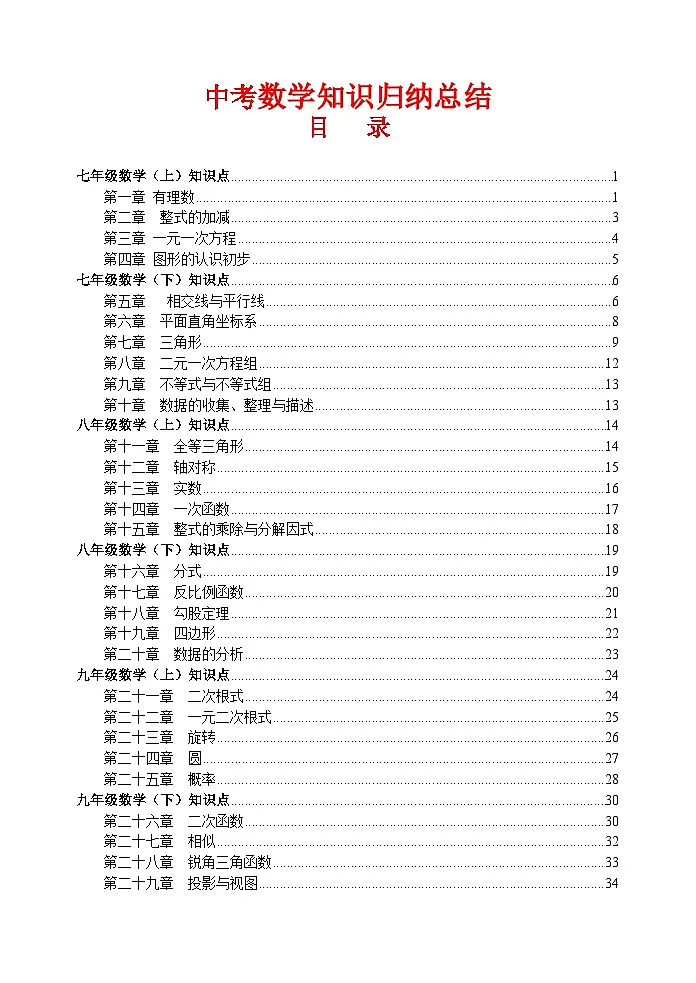 中考数学知识点归纳汇总第1页