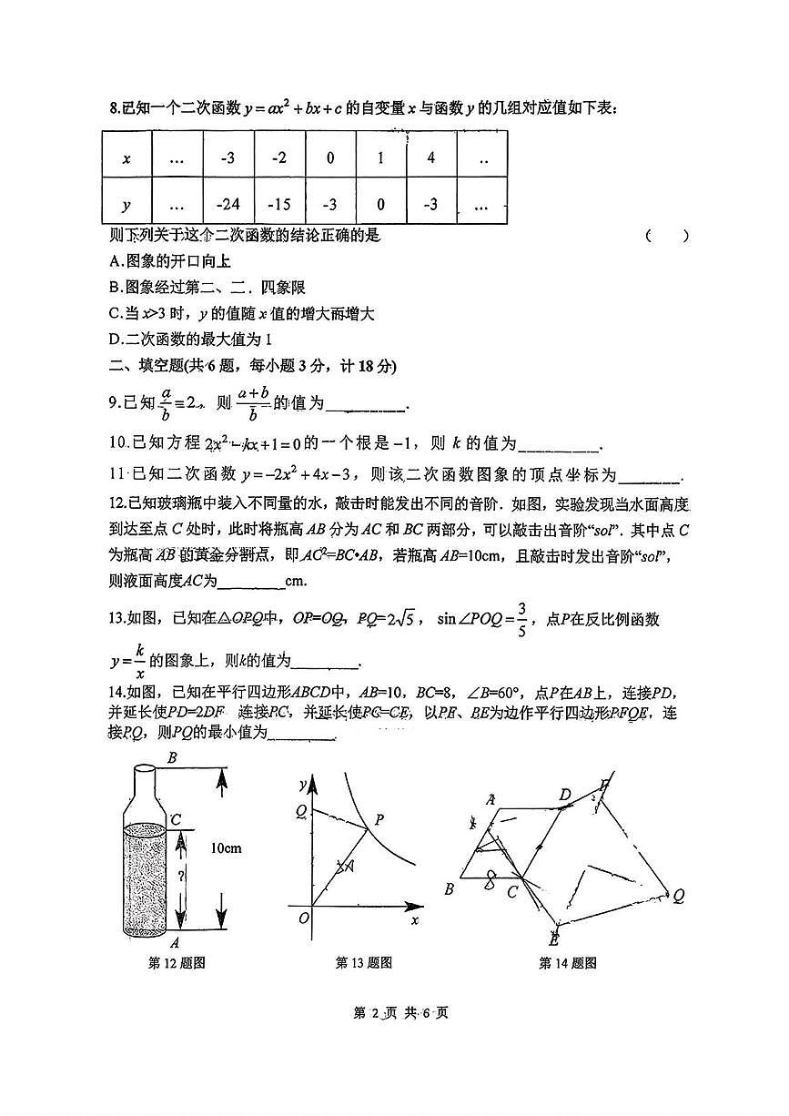 陕西省西安市碑林区翱翔中学2025-2026学年上学期12月月考九年级数学试题第2页