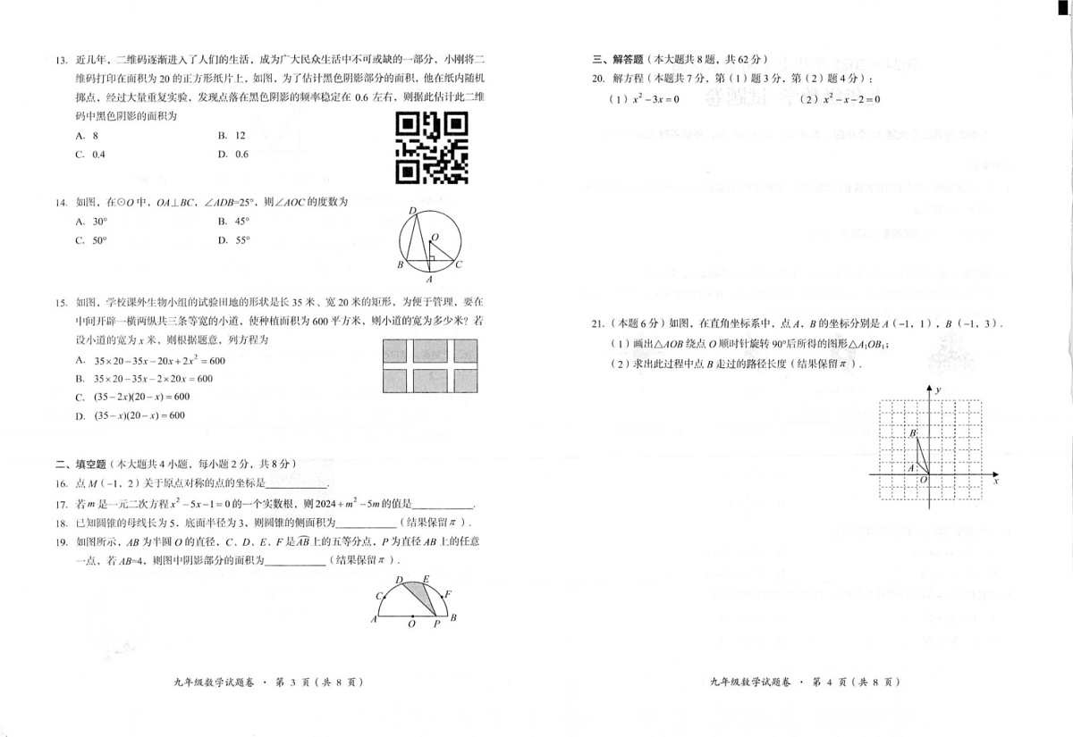 云南省昆明市寻甸回族彝族自治县2024-2025学年九年级上学期1月期末数学试题第2页