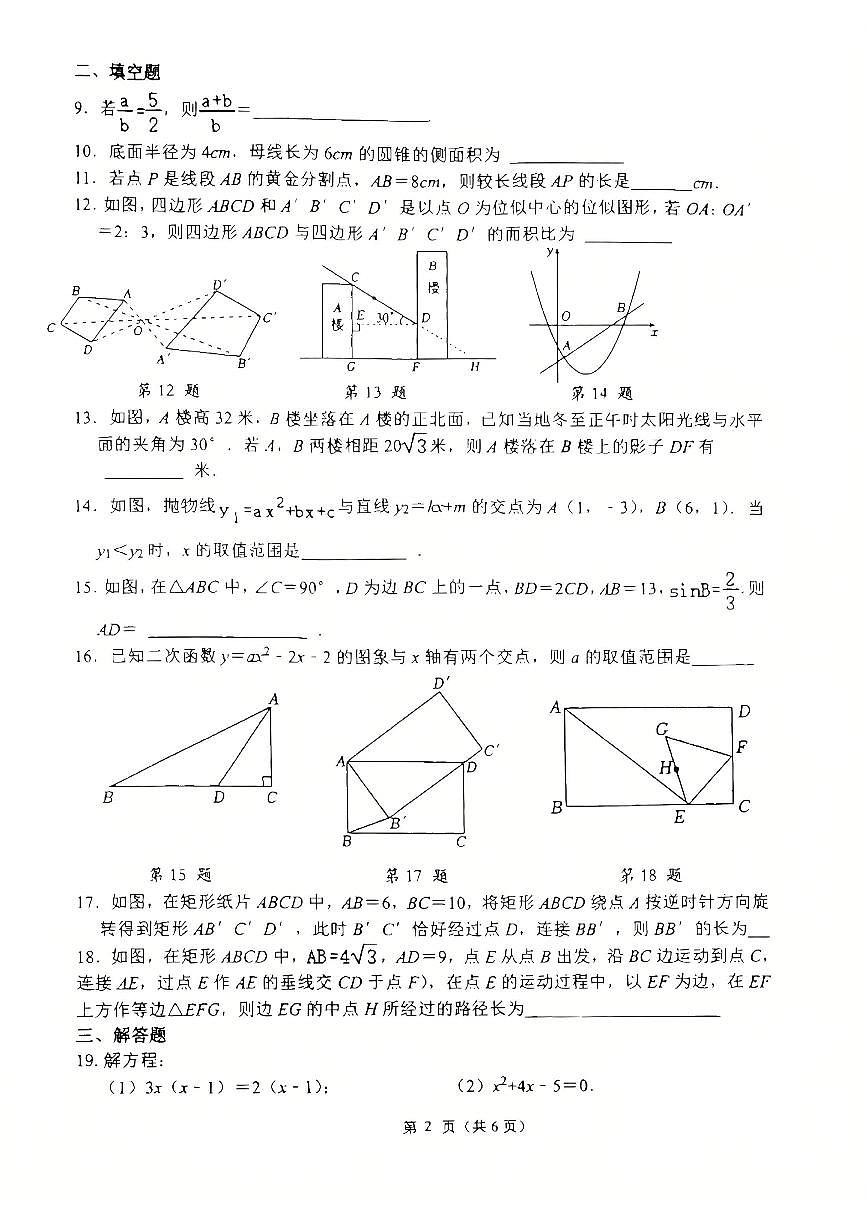 江苏省扬州市2025-2026学年九年级上学期12月月考数学试题无答案第2页