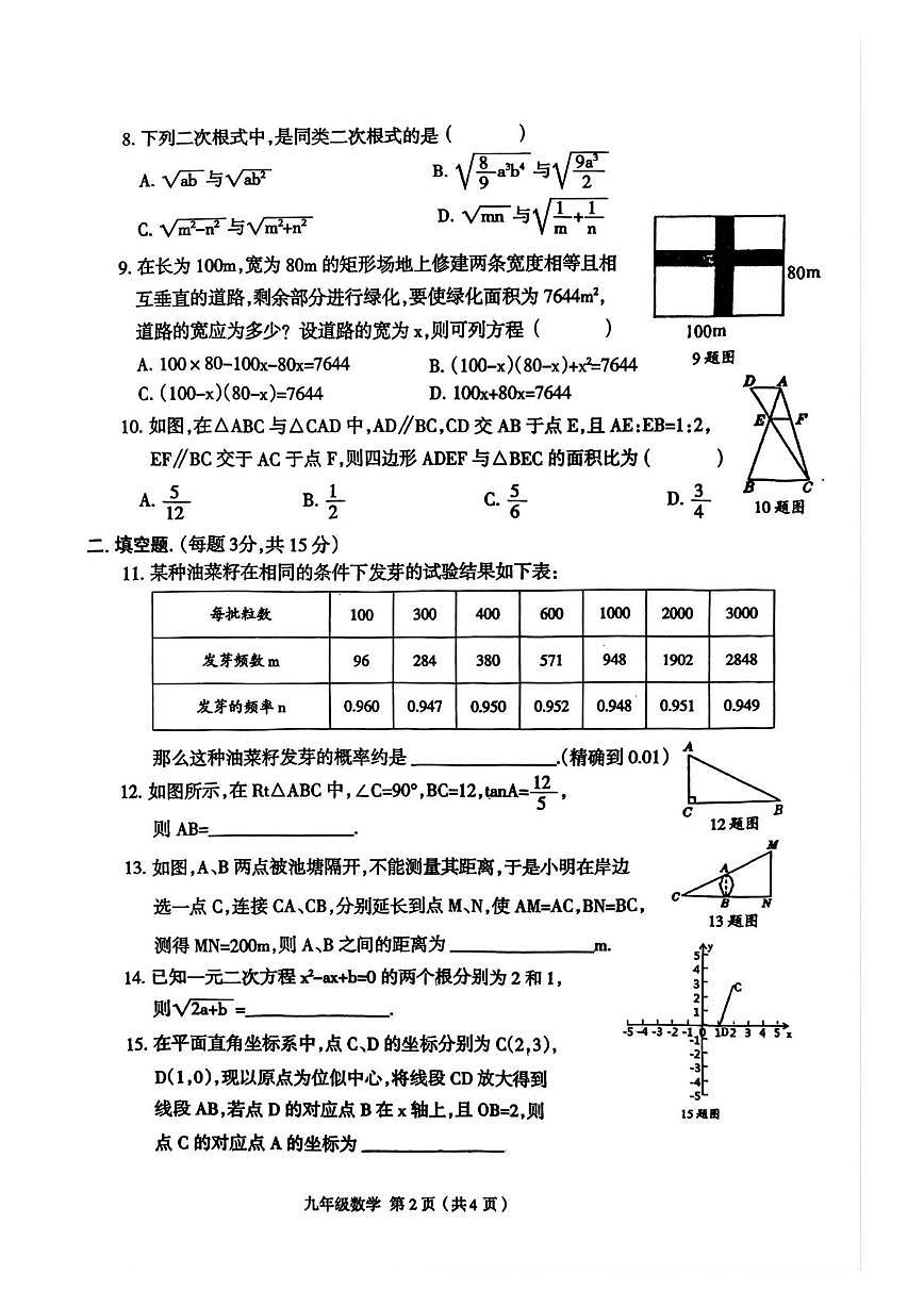河南省周口市郸城县2025-2026学年九年级上学期12月月考数学试题第2页