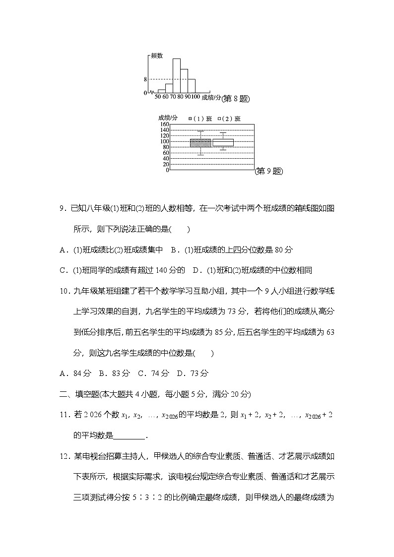 沪科版（2024）数学八年级下册 第20章 数据的初步分析 章节能力测试(试卷含答案）第3页