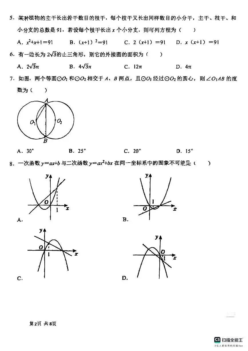 天津市河东区育才学校2025-2026学年上学期12月考九年级数学试题第2页