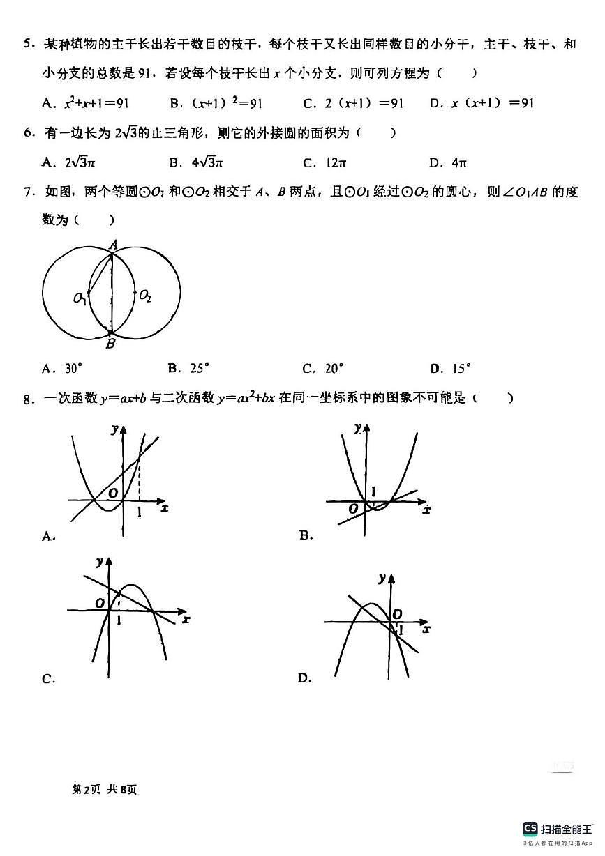 天津市河东区育才学校2025-2026学年上学期12月考九年级数学试题第2页