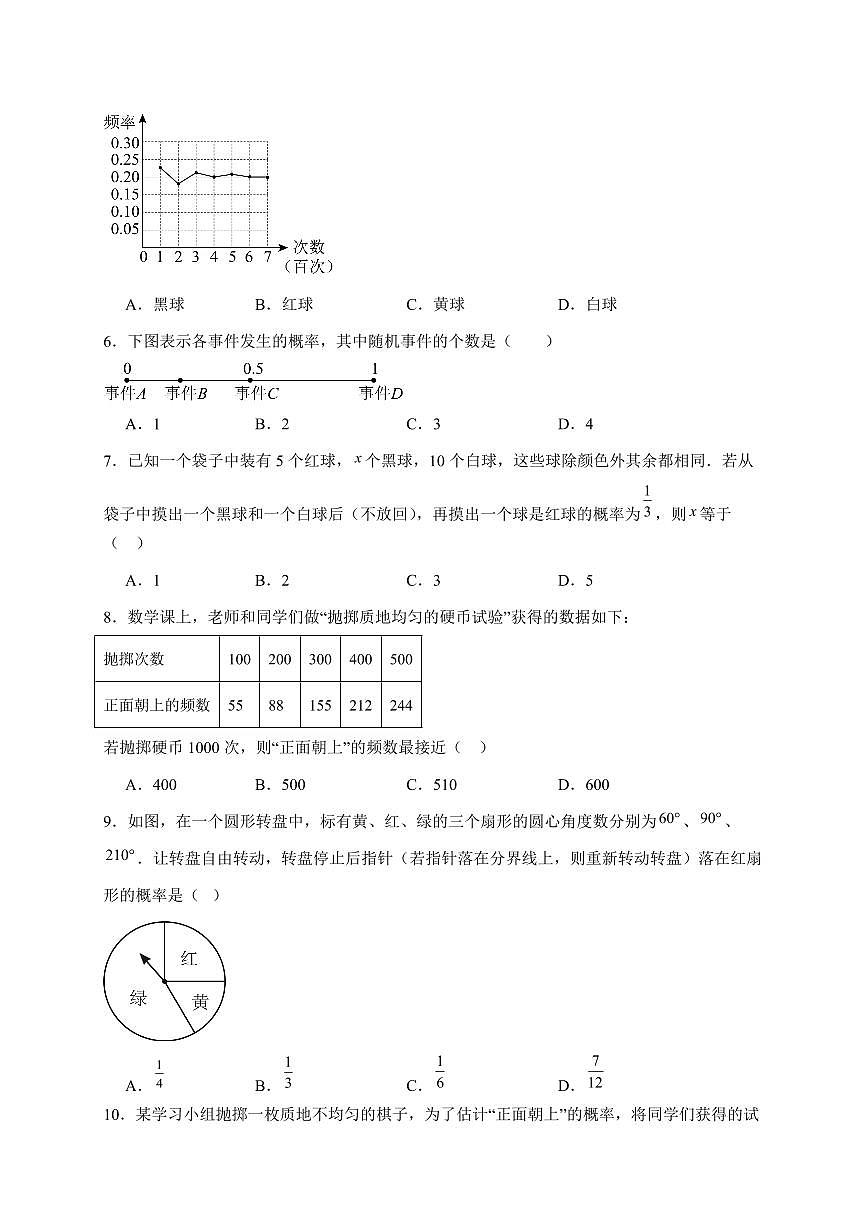 2025-2026学年 第二十五章概率初步练习人教版九年级数学上学期（含答案）第2页