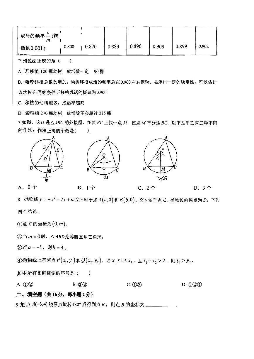 2025北京广渠门中学初三上12月月考数学试卷第2页