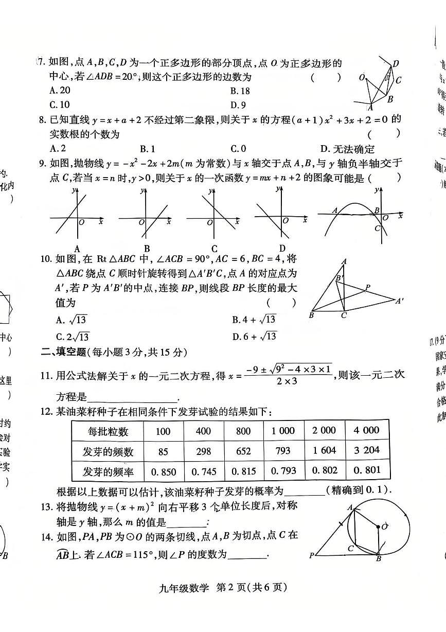 河南省济源市沁园中学2025-2026学年九年级上学期12月期末数学试题第2页