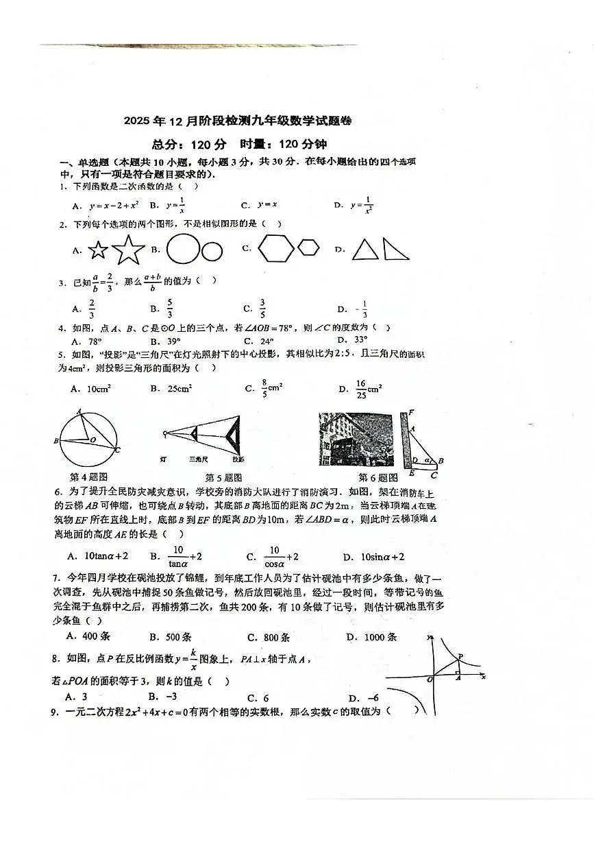 湖南省邵阳市新宁县十校联考2025-2026学年九年级上学期12月月考数学试题第1页