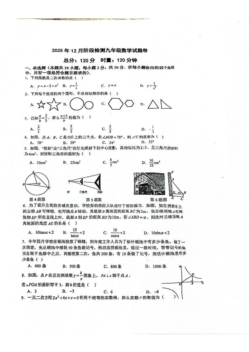 湖南省邵阳市新宁县十校联考2025-2026学年九年级上学期12月月考数学试题第1页