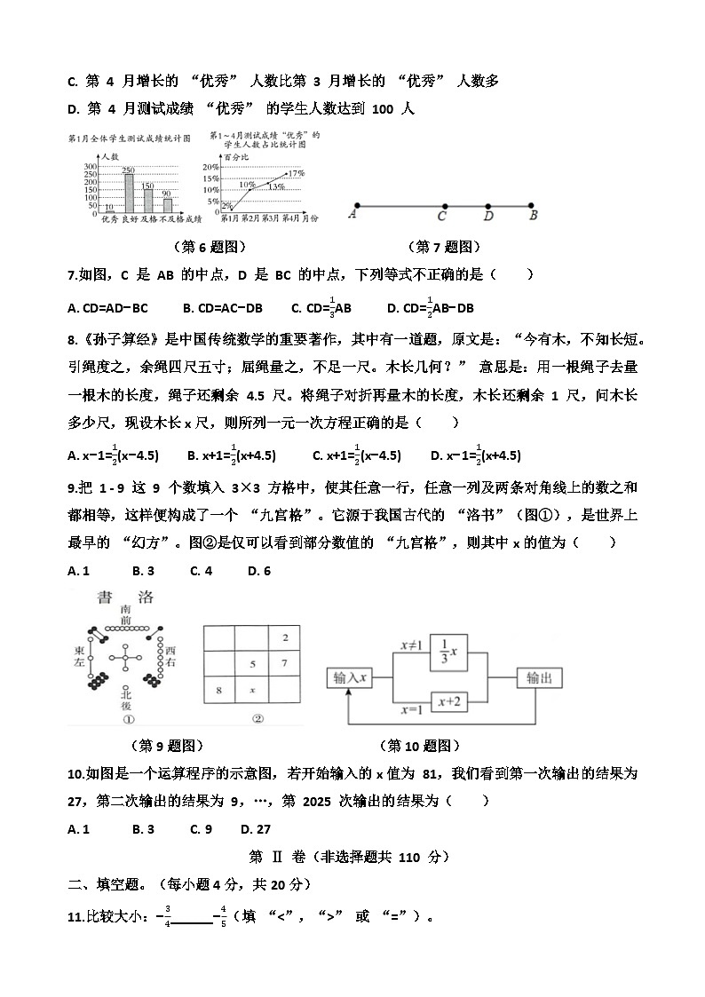 2025~2026学年济南天桥区泺口实验学校七年级上学期12月份数学考试试卷以及答案第2页