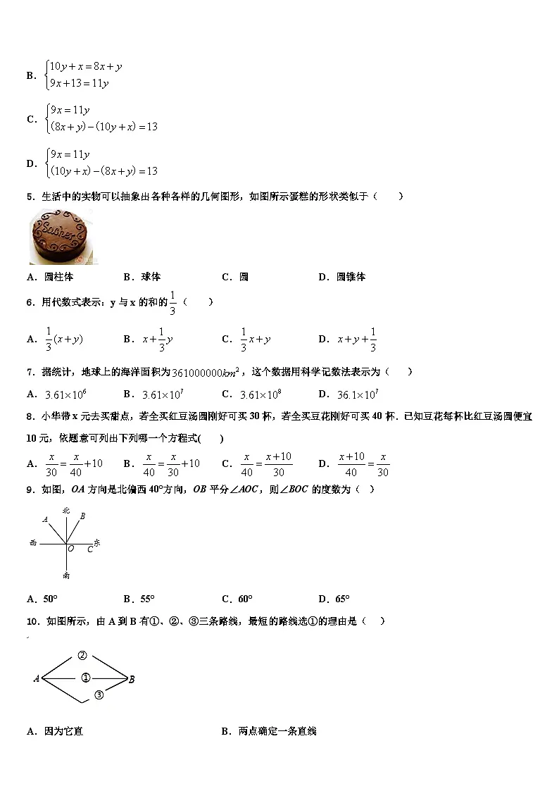 四川省资阳市雁江区临丰祥片区2026届数学七上期末检测模拟试题含解析第2页
