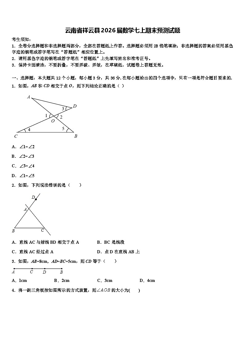 云南省祥云县2026届数学七上期末预测试题含解析第1页