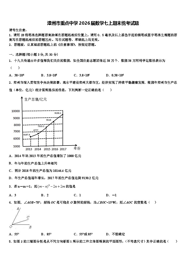 漳州市重点中学2026届数学七上期末统考试题含解析第1页