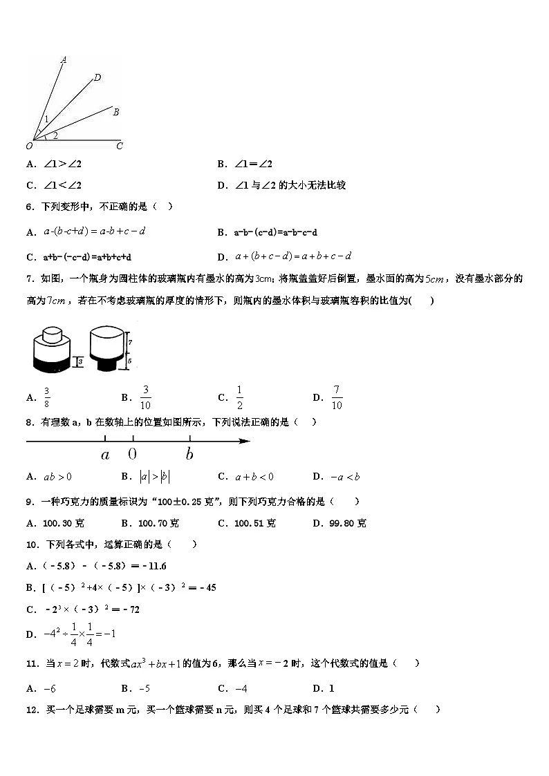 浙江省绍兴市诸暨市暨阳初级中学2026届数学七年级第一学期期末综合测试试题含解析第2页