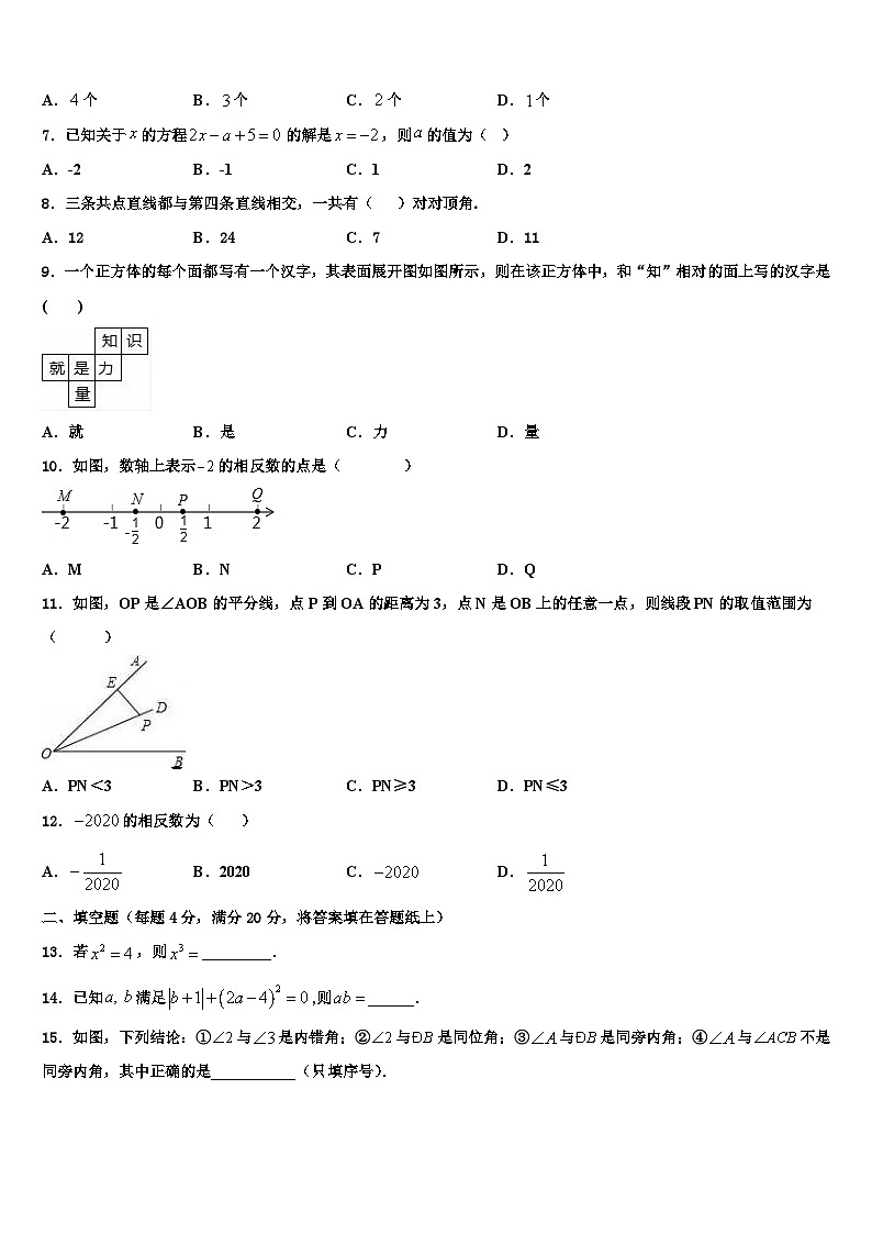 重庆市双福育才中学2026届七年级数学第一学期期末考试模拟试题含解析第2页