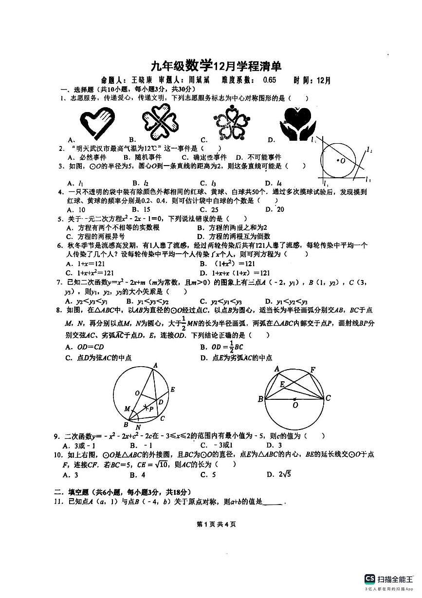 江苏省昆山市部分学校2025-2026学年上学期九年级数学12月月考试卷第1页