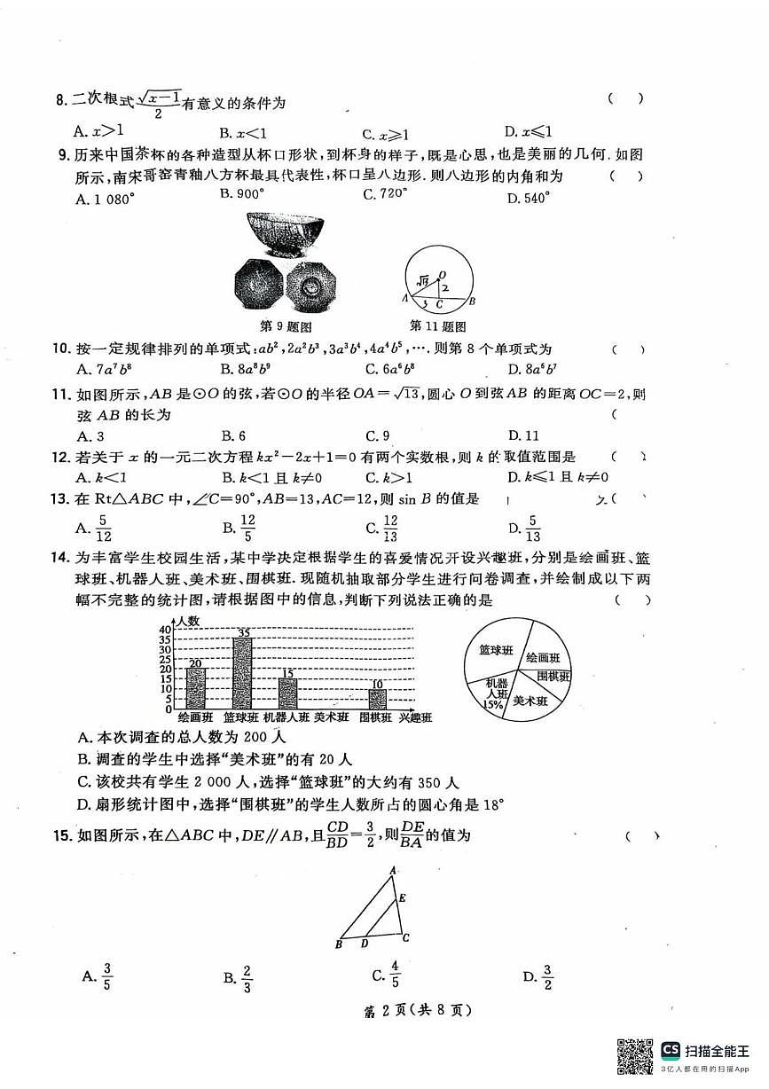 云南省昆明市西山区华东师范大学昆明实验学校 2025-2026学年上学期12月月考九年级数学试卷第2页