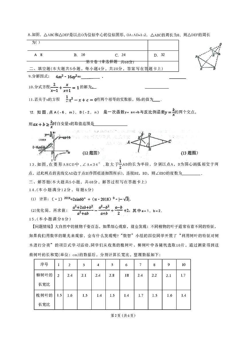 四川省成都市郫都区嘉祥外国语学校2025—2026学年上学期12月质量监测九年级数学试卷第2页