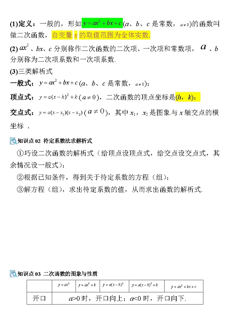 2025-2026 专题02 二次函数（期末复习讲义）九年级数学上学期人教版（不含答案）-第3页