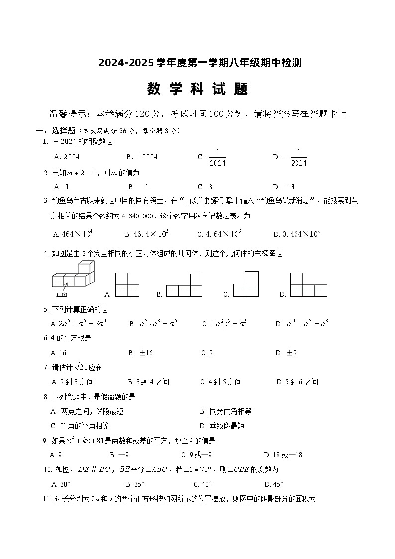 海南省东方市西大实验学校、第三实验学校等三校2024-2025学年八年级上学期期中联考数学试卷(含答案)第1页