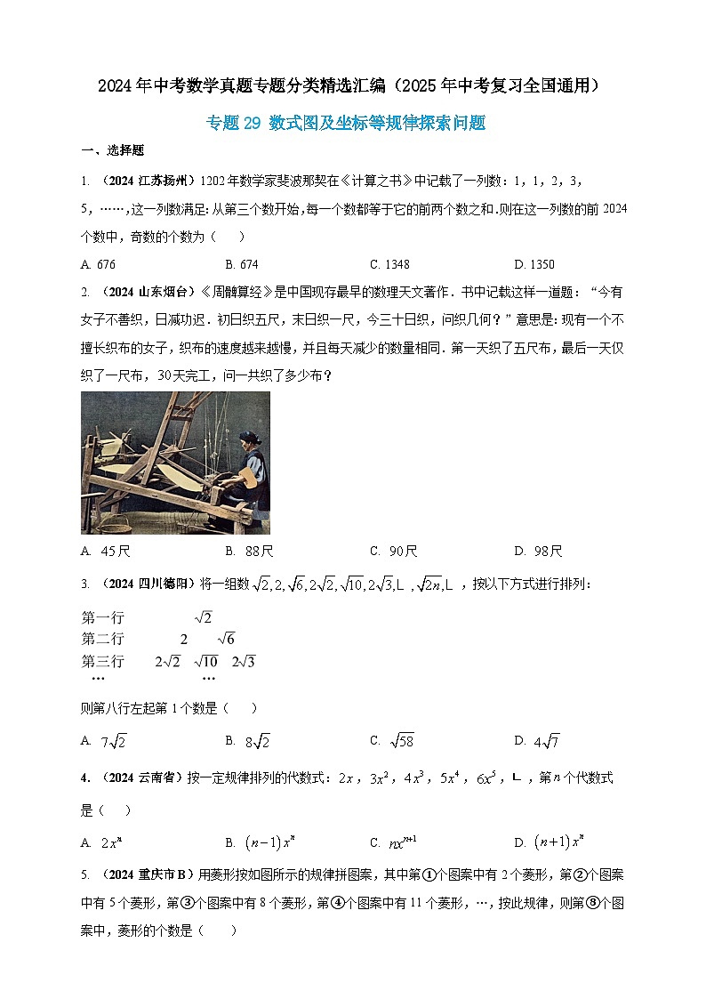 2024年中考数学真题分类汇编——数式图及坐标等规律探索问题练习（含答案）第1页