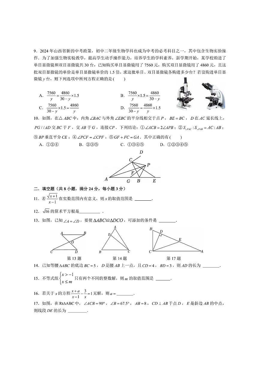 湖南省株洲市建宁实验中学2024-2025学年八年级上学期期末考试数学试题第2页