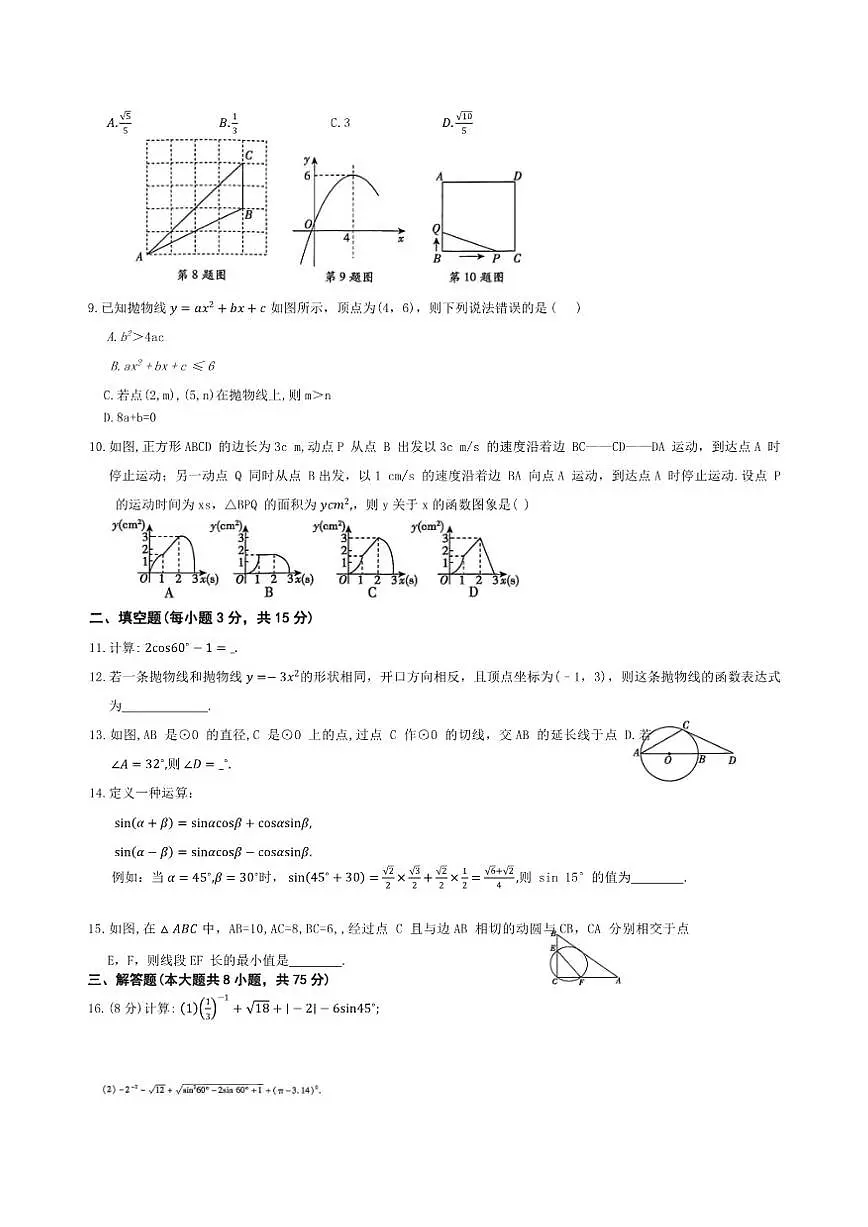 河南省平顶山市鲁山县第七教研区2024-2025上学期九年级数学期末联考试卷(含图片答案)第2页
