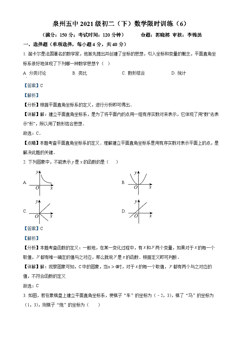 福建省泉州市泉州第五中学八年级下学期月考数学试题（6）（解析版）-A4第1页