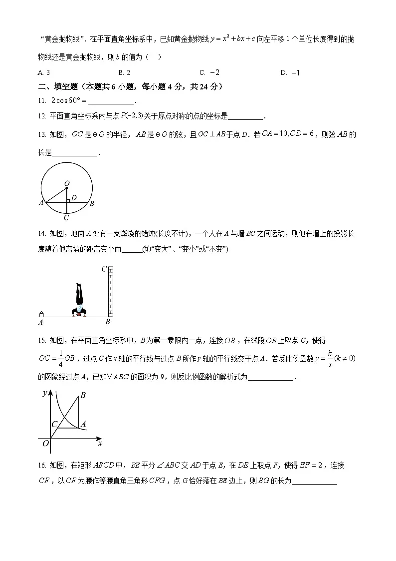 福建省莆田市荔城区九年级上学期期末质量检测数学试卷（原卷版）-A4第3页