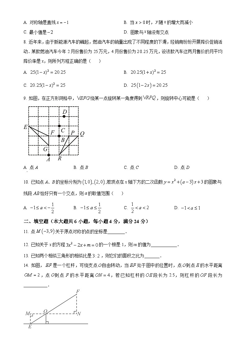 福建省莆田市城厢区顶墩实验学校2024—2025学年上学期期中质量检测九年级数学试题（原卷版）-A4第2页