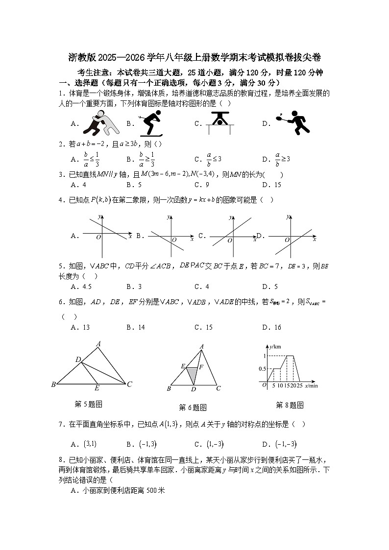 浙教版2025—2026学年八年级上册数学期末考试模拟卷拔尖卷第1页