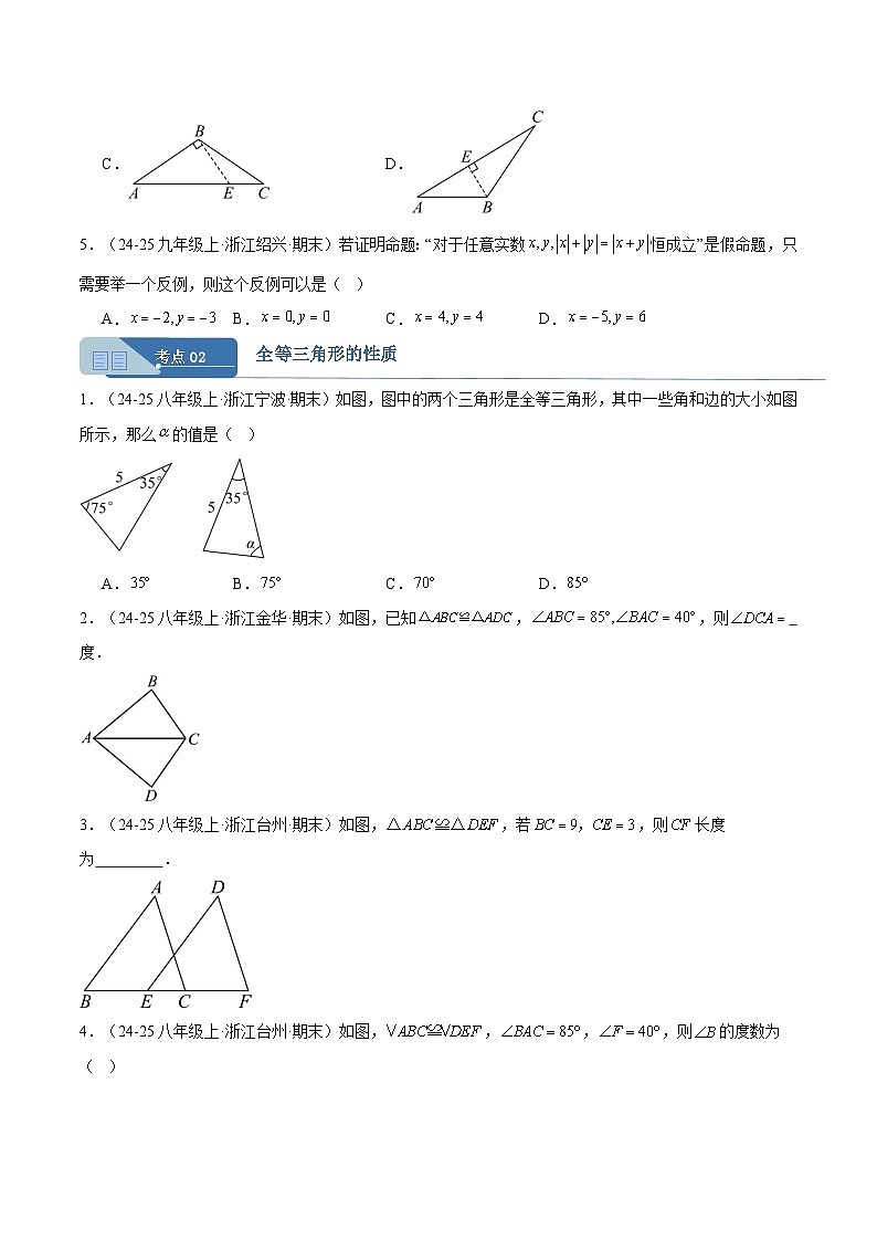 专题01 三角形 10大高频考点（期末真题汇编，浙江专用）八年级数学上学期（原卷版）第2页