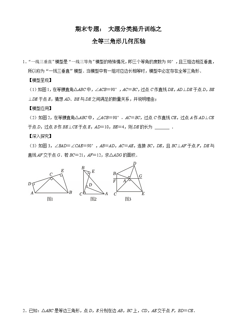 2025-2026学年人教版八年级数学上册期末专题： 大题分类提升训练之全等三角形几何压轴（含答案）第1页