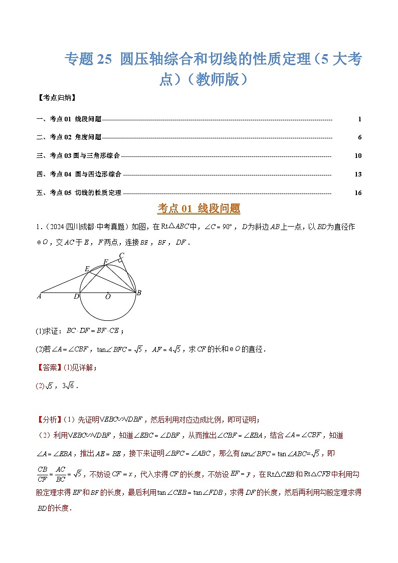专题25 圆压轴综合和切线的性质定理（5大考点）（教师版）第1页
