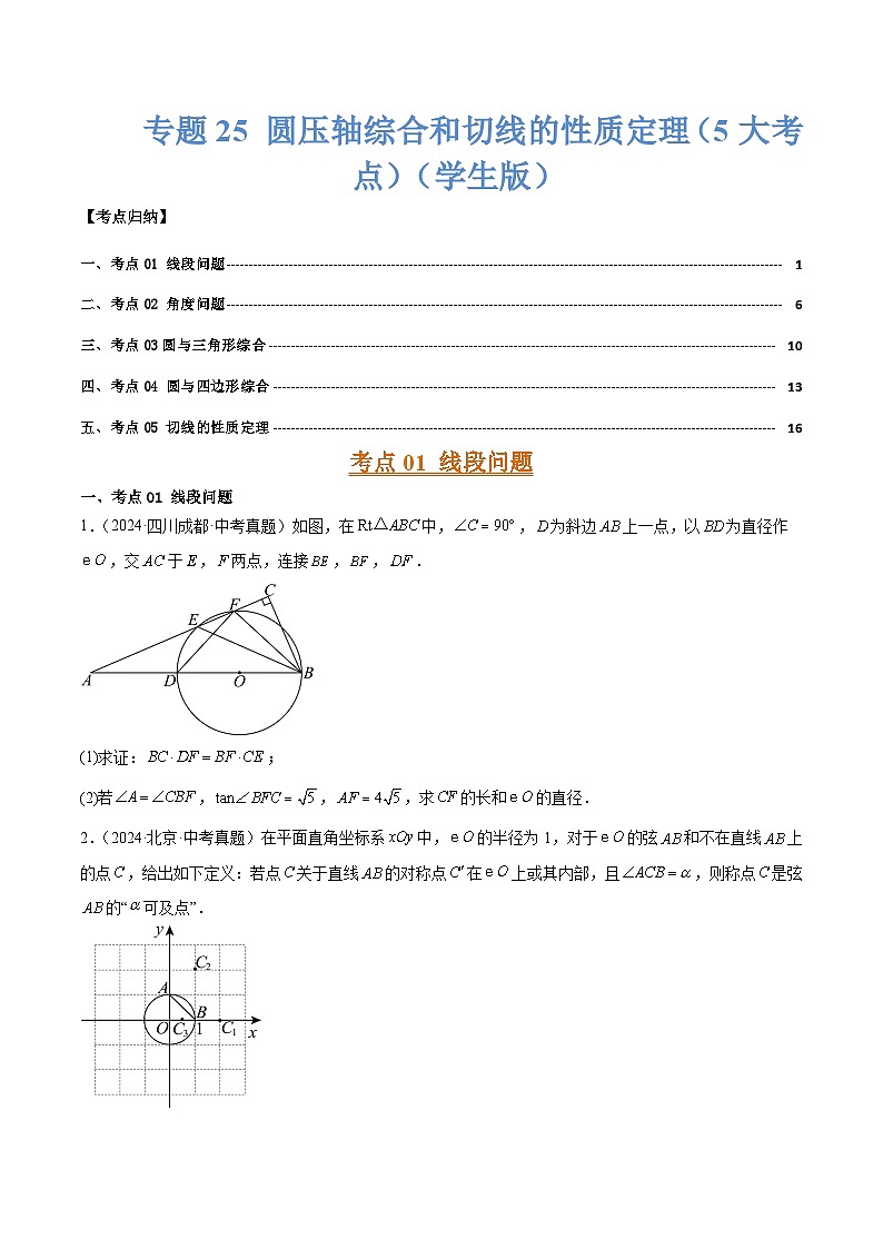 专题25 圆压轴综合和切线的性质定理（5大考点）（学生版）第1页