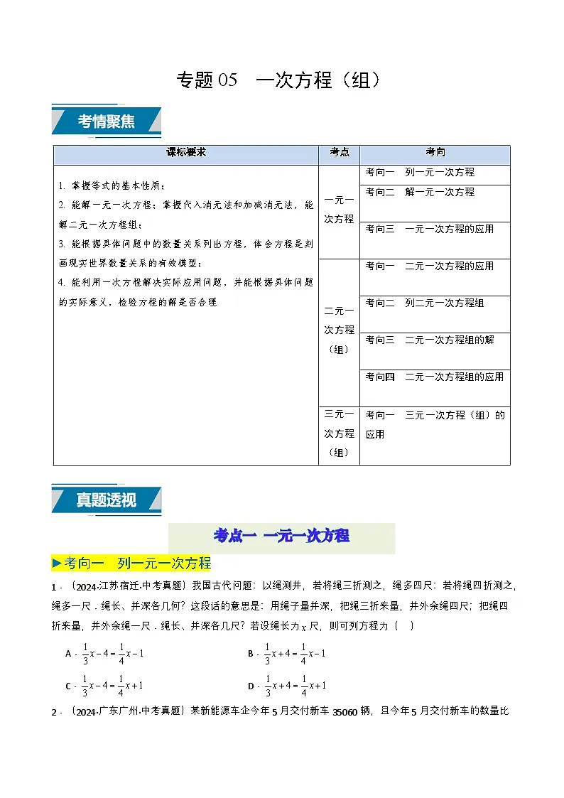 专题05 一次方程（组）（学生版）第1页