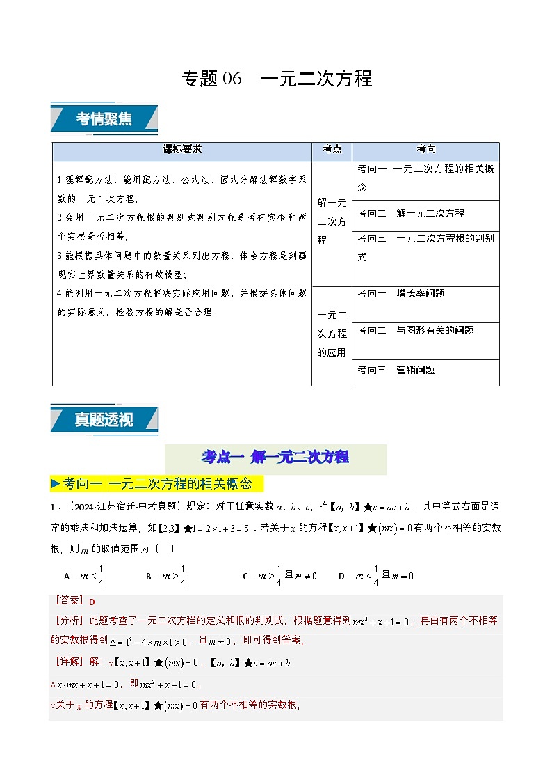 专题06 一元二次方程（教师版）第1页