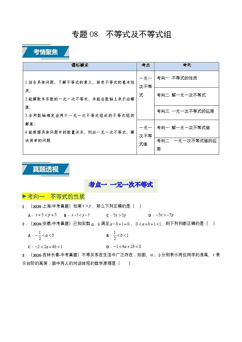 专题08 不等式及不等式组（学生版）第1页