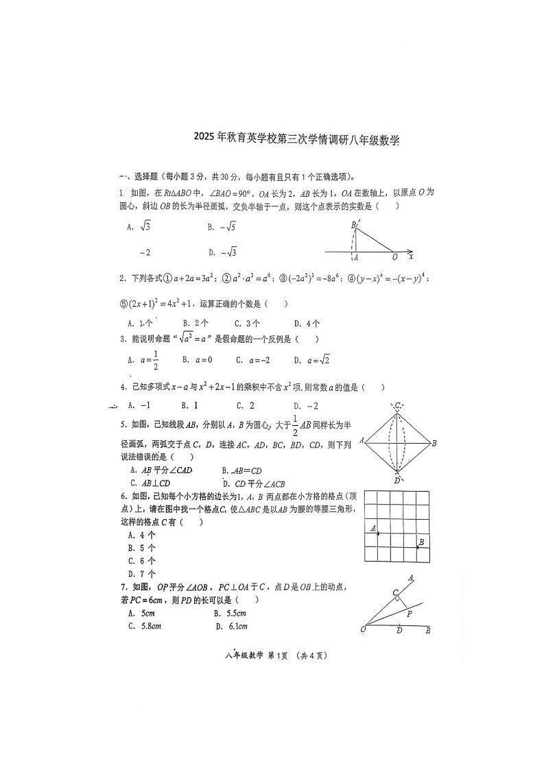河南省南阳市桐柏县思源教育集团2025-2026学年八年级上学期12月月考数学试题第1页