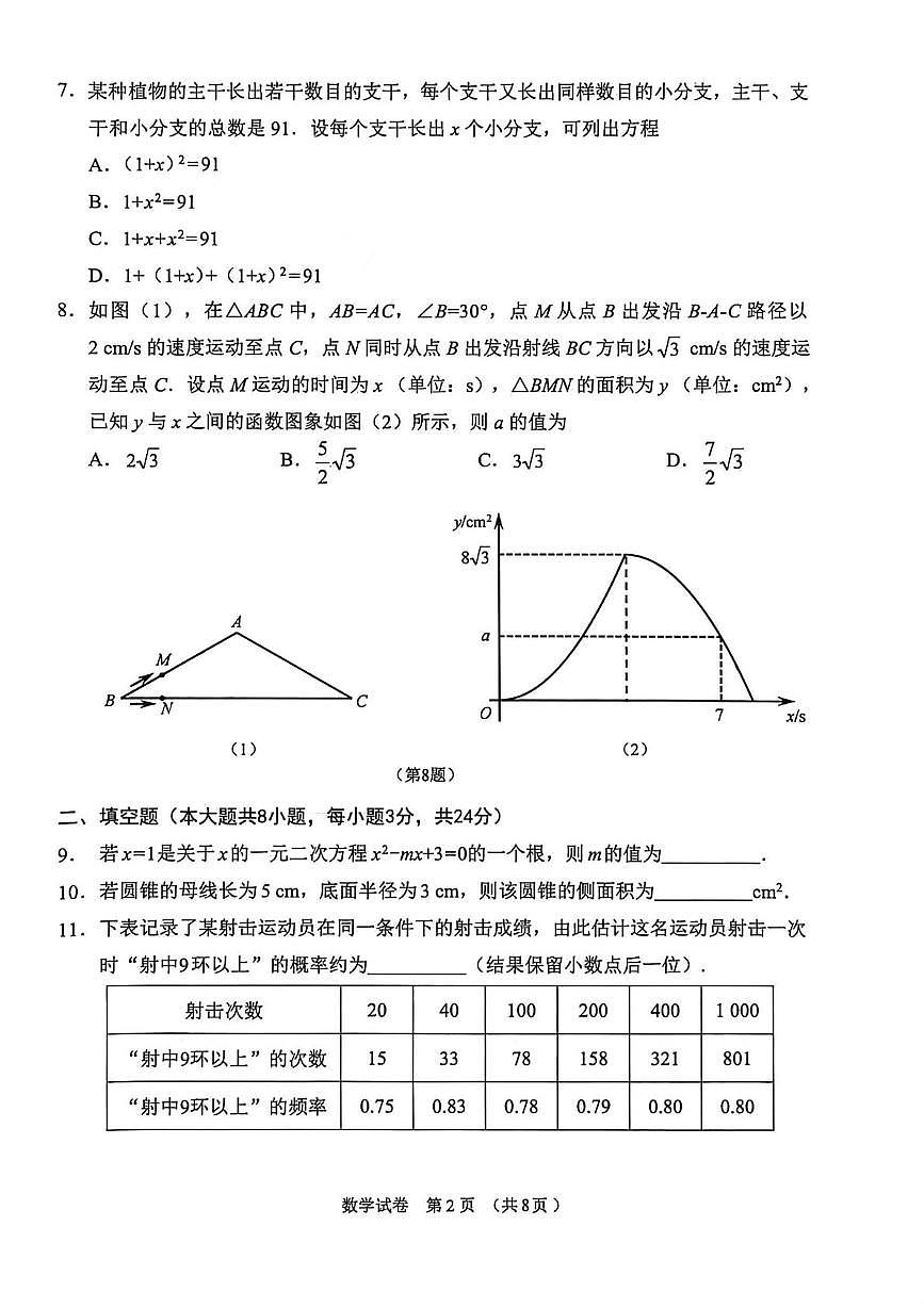 2026年黑龙江省绥化市九年级学业水平考试数学试题（月考）第2页