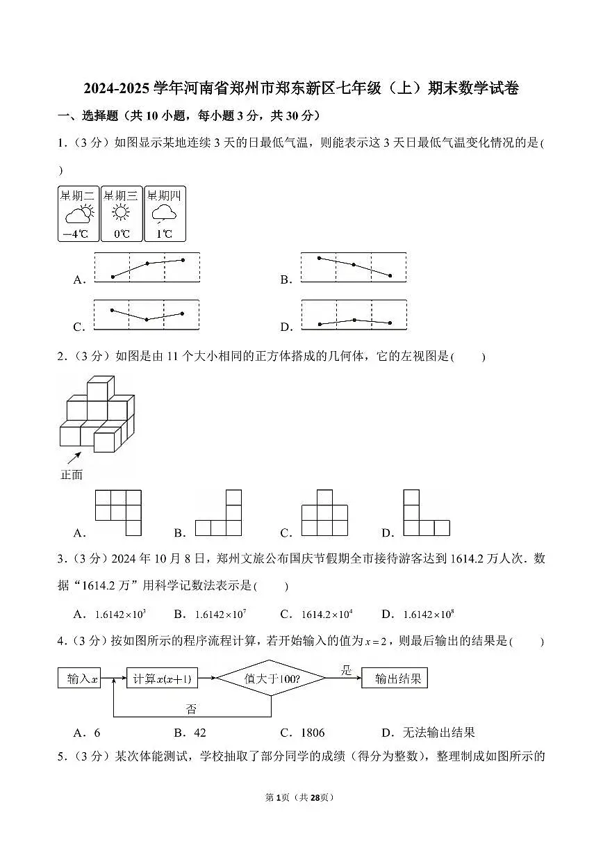 2024-2025学年河南省郑州市郑东新区七年级（上）期末数学试卷含答案第1页