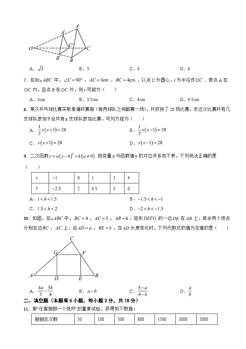 浙江省台州市2025年九年级上学期期末数学卷第2页