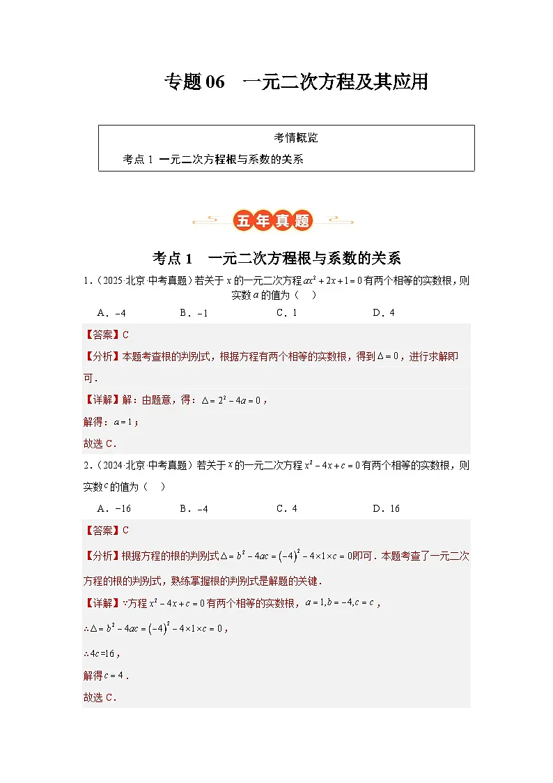 专题06一元二次方程及其应用（解析版）第1页