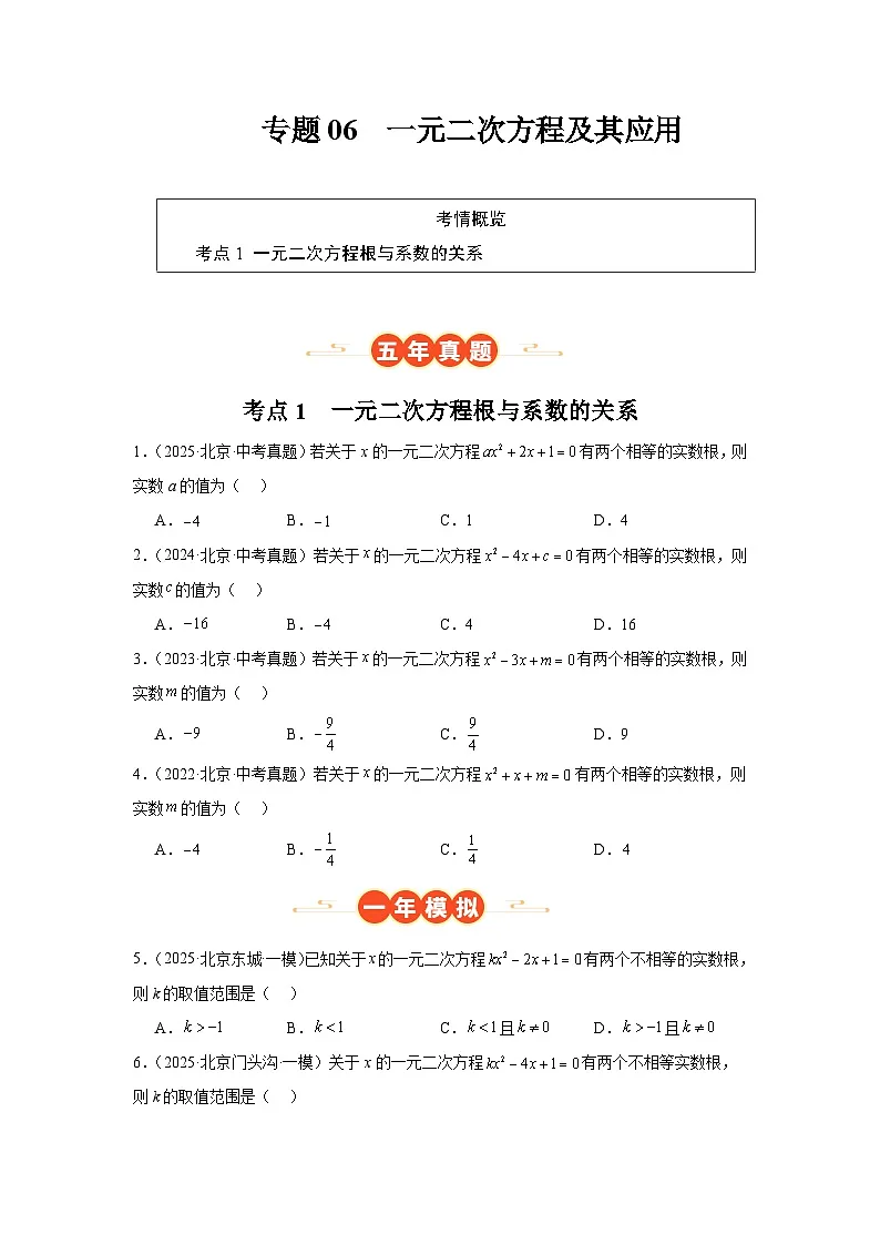 专题06一元二次方程及其应用（原卷版）第1页