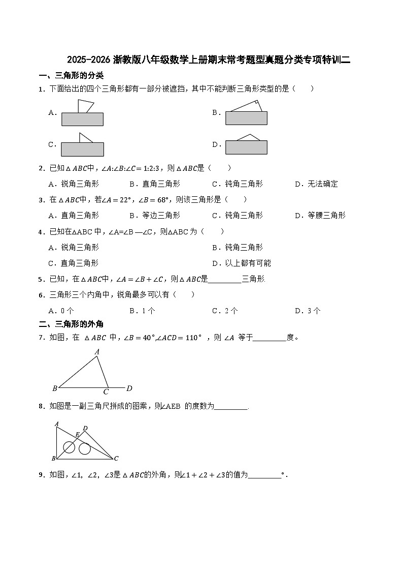 2025-2026浙教版八年级数学上册期末常考题型真题分类专项特训二第1页